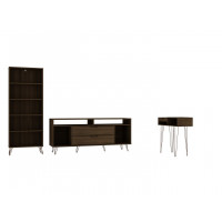 Manhattan Comfort 151GMC5 Rockefeller 3-Piece TV Stand Living Room Set with Bookcase and Console in Brown